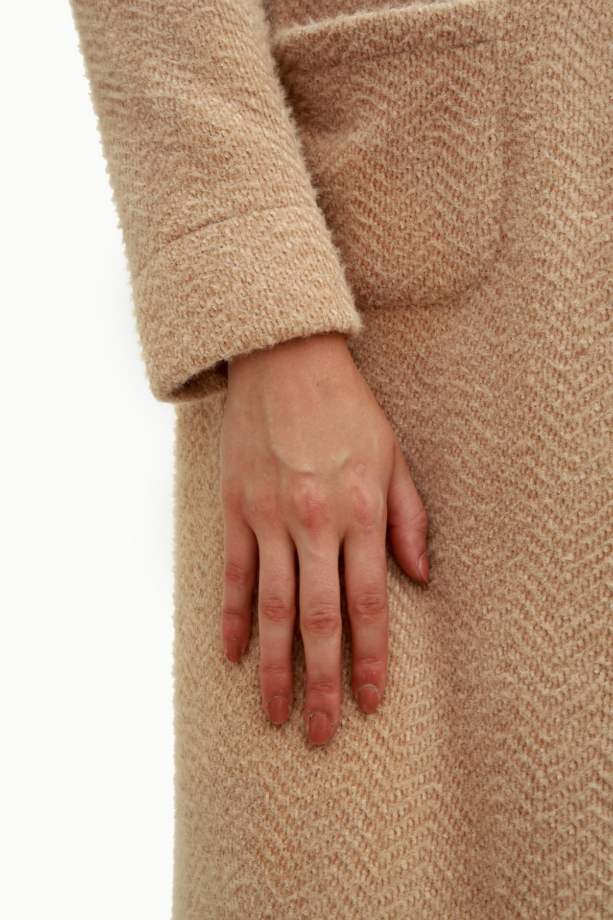 Cappotto Lungo Beige in Tessuto Bouclé
