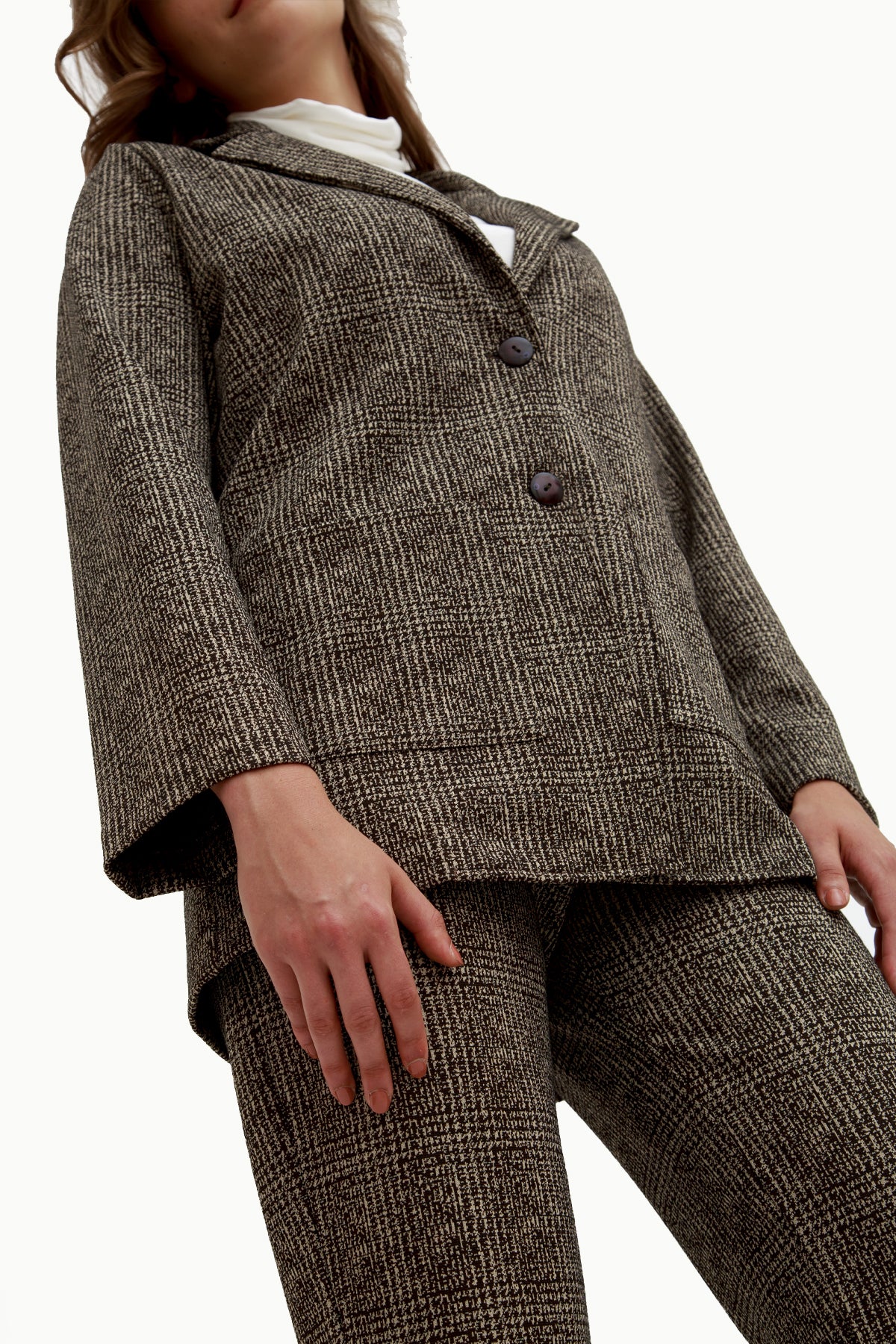 Giacca Blazer Donna Pied de Poule Grigio-Nero -