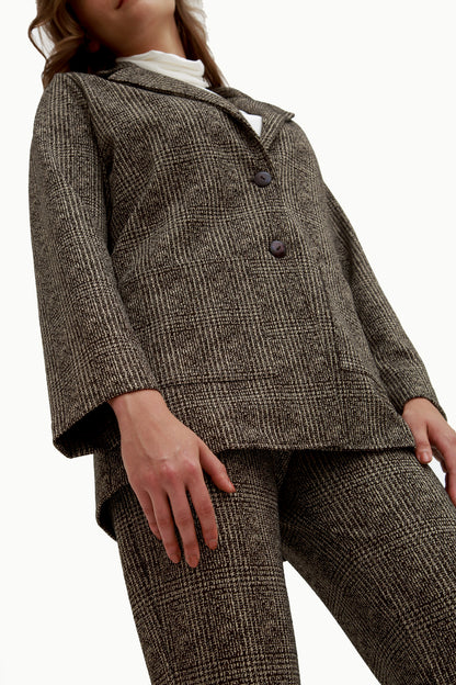 Giacca Blazer Donna Pied de Poule Grigio-Nero -