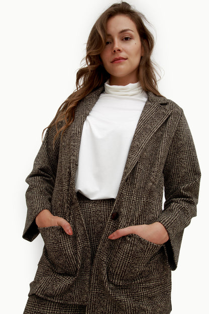 Giacca Blazer Donna Pied de Poule Grigio-Nero -