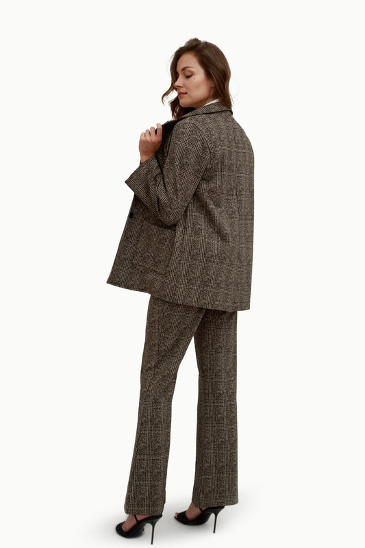 Giacca Blazer Donna Pied de Poule Grigio-Nero -