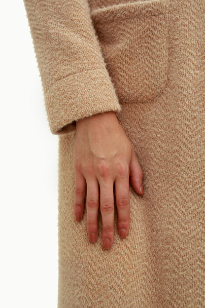 Cappotto Lungo Beige in Tessuto Bouclé